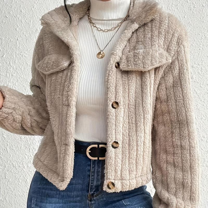 Autumn Winter Turn Collar Loose Casual Single Breasted Jacket Women Double-faced Fleece Outwear Coat Top