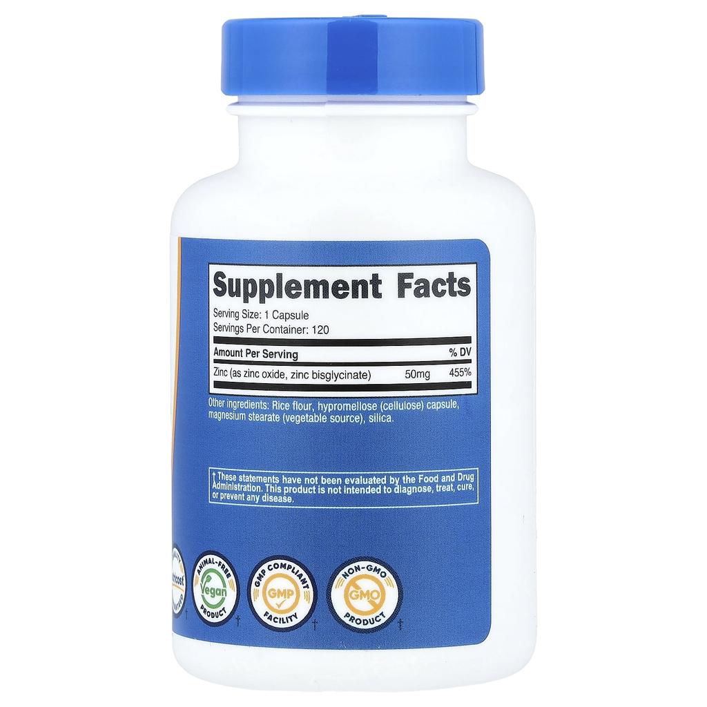 Nutricost, Zinkbisglycinat, 50 mg, 120 Kapseln