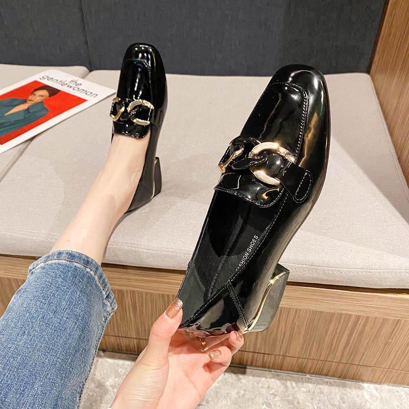 

Coarse heel high heel single shoes women s versatile style small leather shoes loafers soft sole 802-5 new 35 чёрный