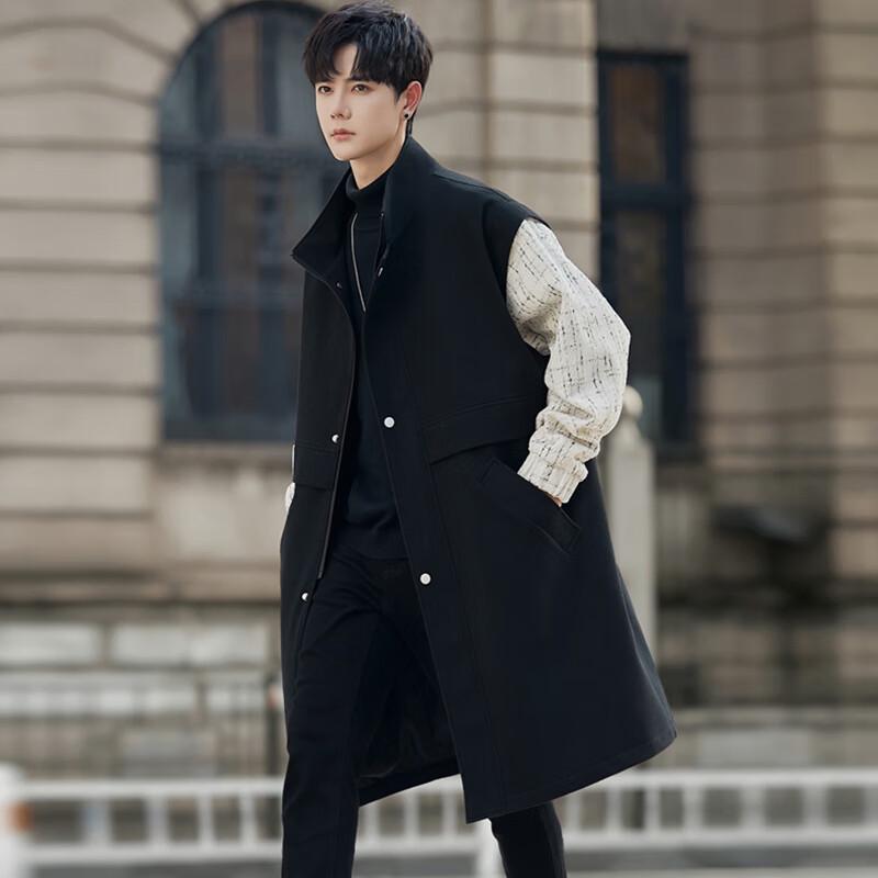 Romon Men's Mid-Length Faux Two-Piece Wool Blend Overcoat