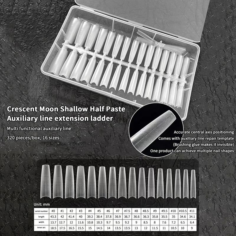 320Pcs Almond Coffin Nail Tips Multifunctional Soft Gel Full Cover Fake Nails with Auxiliary Lines for Nail Extension Press-On