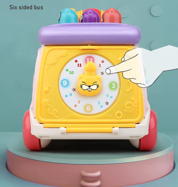 QuiExact Educational Bus Music Shape Multifunctional Pull Preschool Entry for Girls and Boys Toy, Car, 300-Song Bus, Mole-Catching Game, Recognition,