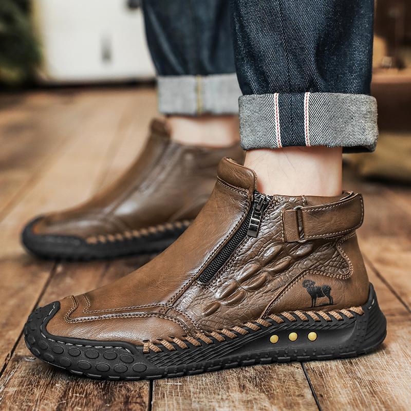 Classic Handmade Leather Boots for Men Fashion Outdoor Casual Ankle Boots Comfort Slip on Driving Shoes Men's Boots