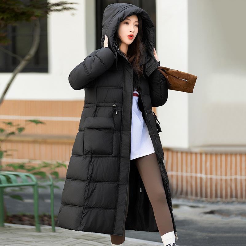 

Down cotton clothes women s medium and long models, new fashion design sense, winter thickened cotton clothes over the knee S чёрный