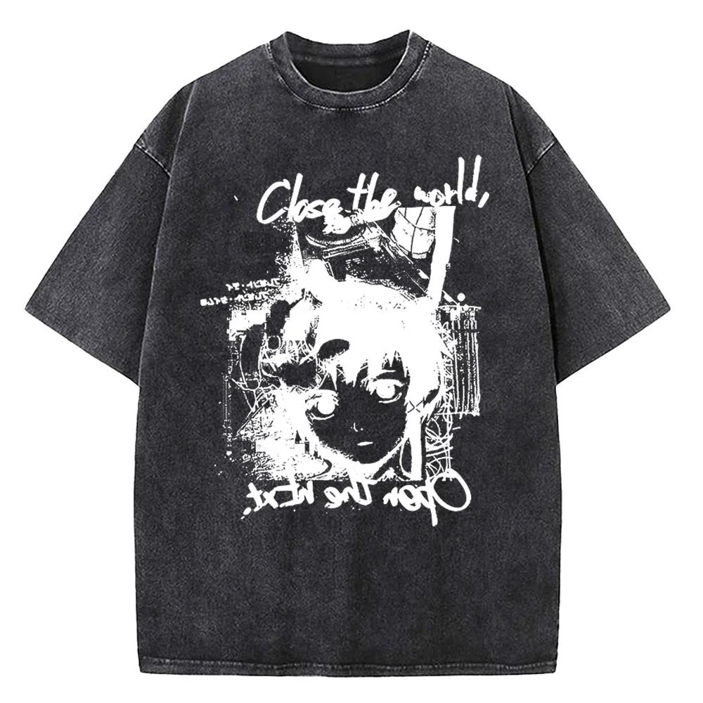 Japanese Anime Serial ExperiUnisexts Lain Vintage Washed T Shirt Unisex High Quality Cotton Unisexga Short Sleeve Fashion T Shirt Women S