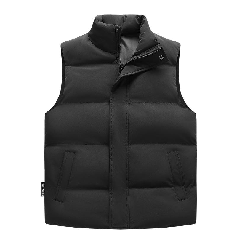 Winter New Feather Rong Cotton Vest Men's Solid Color Stand-Up Collar Versatile Sleeveless Vest Cold-proof Warm Cotton Jacket Men's