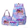 KPOP Nylon 3 Piece Set School Backpack for Students with Cartoon Print Air Cushion Design