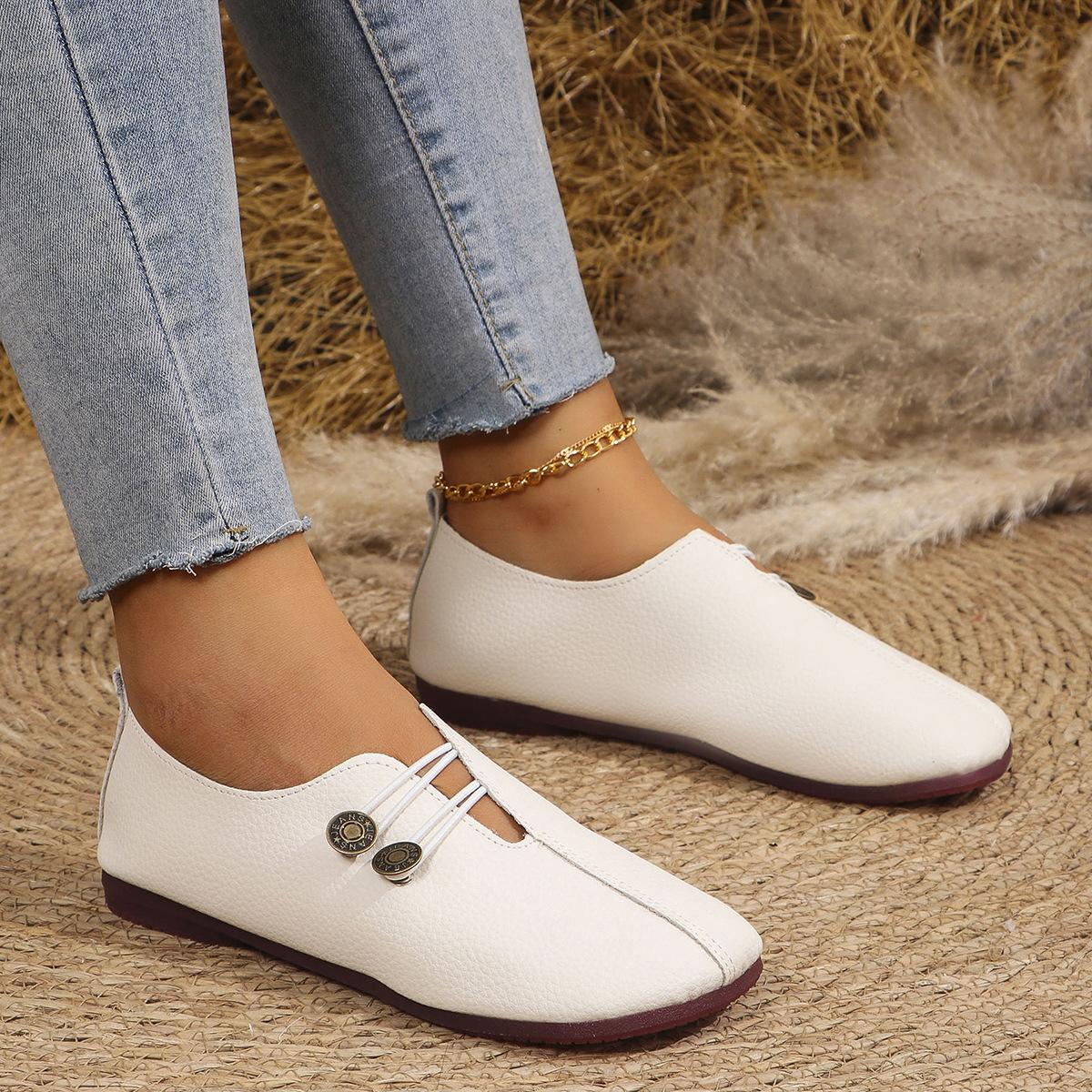 

Spring and Autumn New Soft Leather Flat Bottom Casual Single Shoes Women s Round Head Shallow Mouth One Pedal Large Size Women s Shoes 36 белый