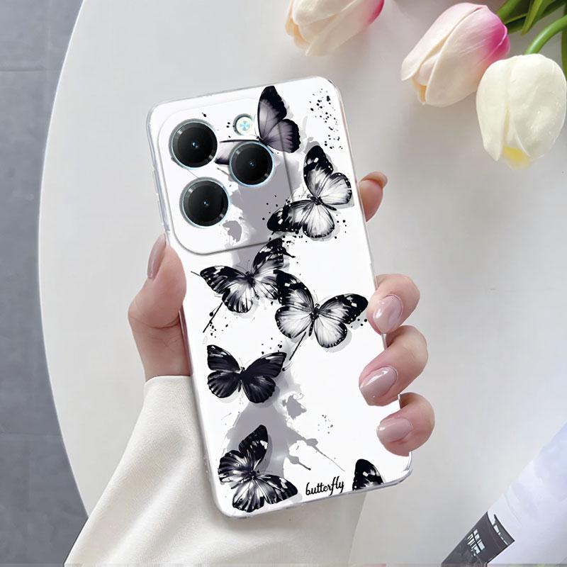 

For Infinix Hot 40 Pro Hot 40i Case Luxury Protective Cover For Infinix Hot40I Marble Butterfly Flower Clear Silicone Phone Case Hot 40