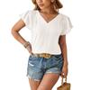 Summer New V-neck Fashion Short Sleeve Casual Women Blouse Elegant Loose Pleated Office Tops Solid Color Simple Loose Slim Women Vlothing
