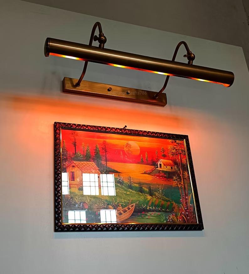 Raw Brass Picture Light: Vintage Wall Sconce, Adjustable Lighting