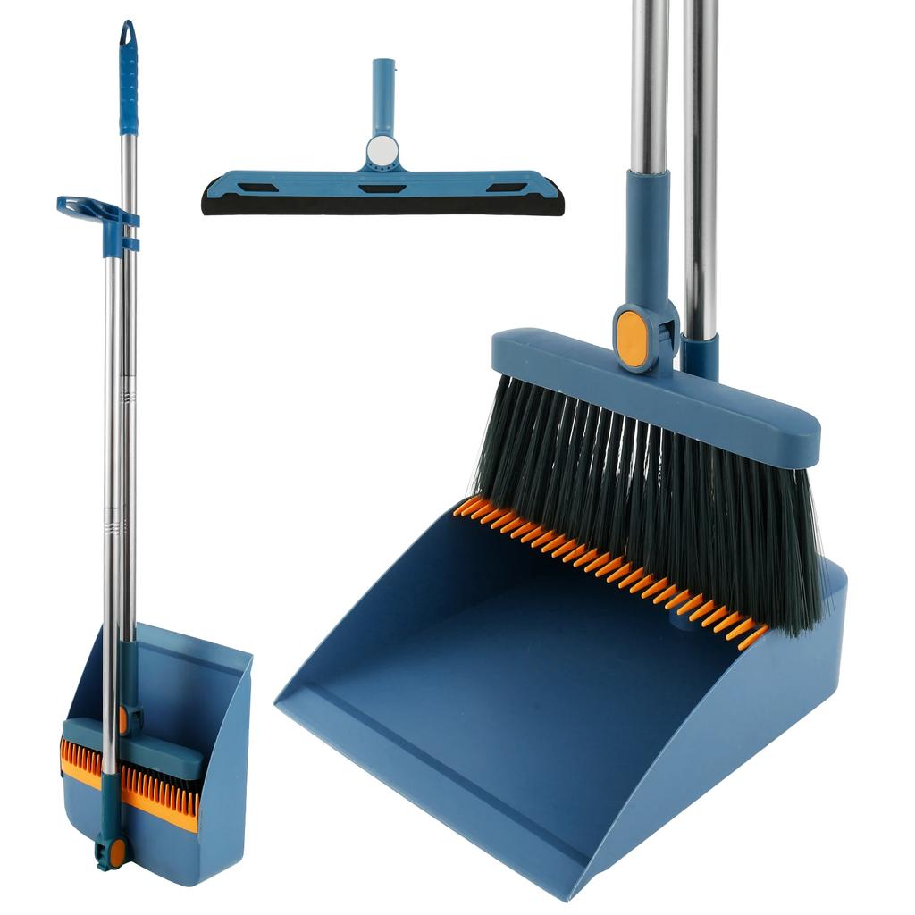Folding Broom Dustpan Floor Brush Set Long Handle 180°Rotating Floor Broom Squeegee Dustpan Set Durable Home Clean Tools