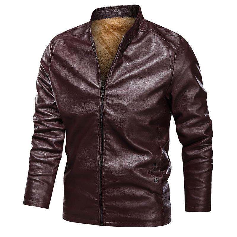 Fleece Thickened Leather Jacket Men's Slim Spring and Autumn High-end Handsome Pu Leather Jacket Top