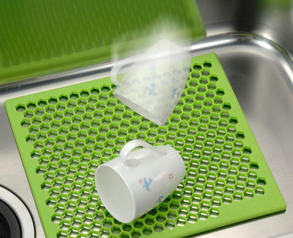 OIZUMI Synthetic Sink X Reduces Water Silicon Honey 39945 Mat, Green, 30.7 27.3 Cm, Splashes, Mat,