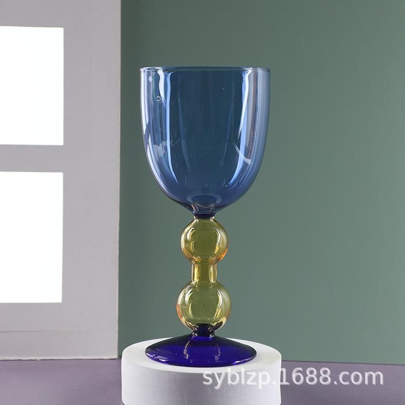 Stained glass goblet contrast color mix and match red wine glass
