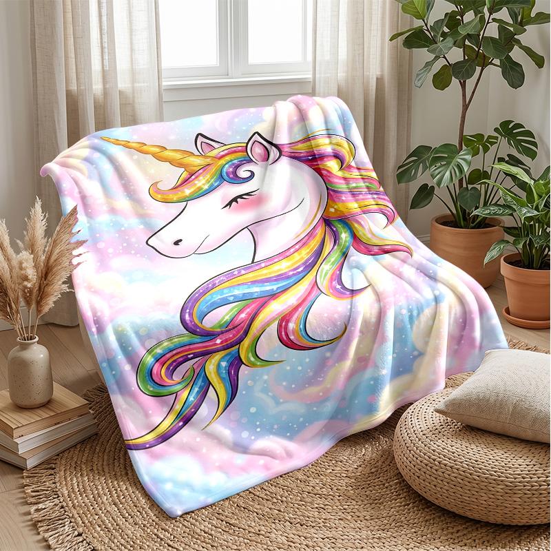 Rainbow Mane Unicorn Theme Blanket Lightweight Warm Flannel Blanket Decorative Throw Blanket for Home Decoration