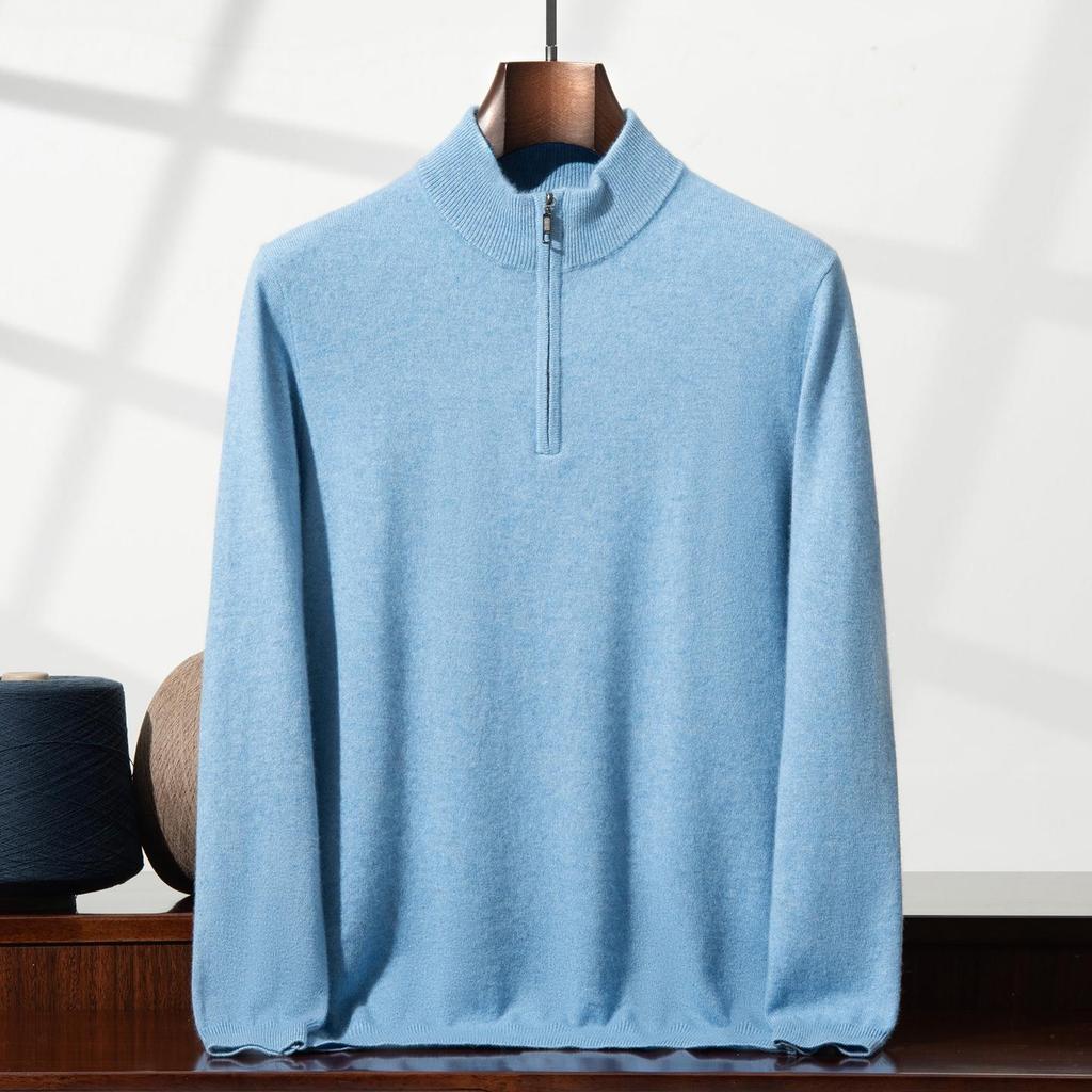 Eleganter Herren-Halbreißverschluss-Kaschmirpullover, einfarbige Strickware mit Stehkragen, Business Casual Pullover