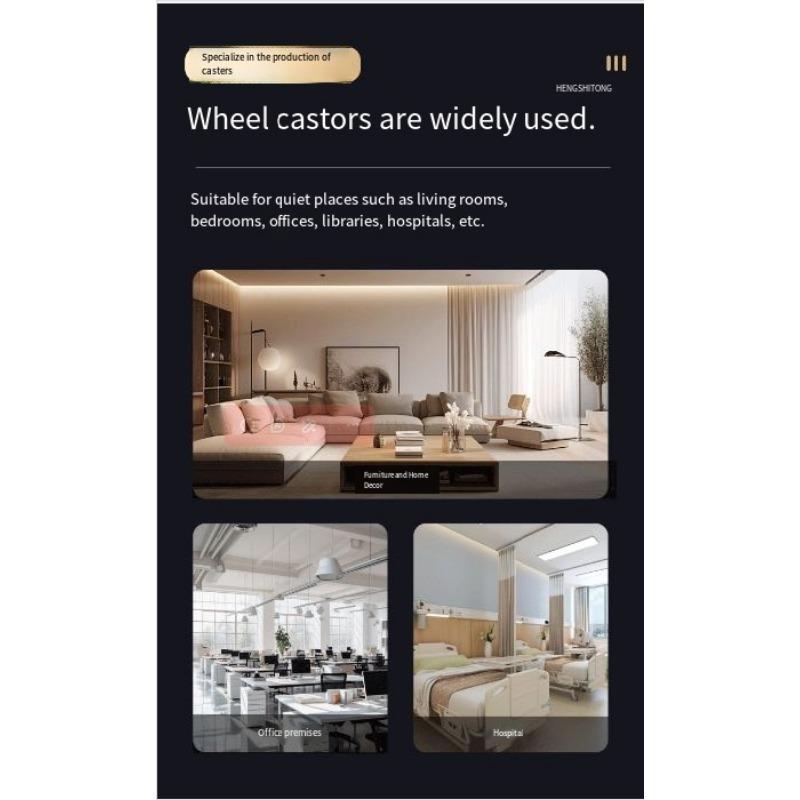 1PC silent universal wheel, furniture small pulley TPR soft rubber with brake casters