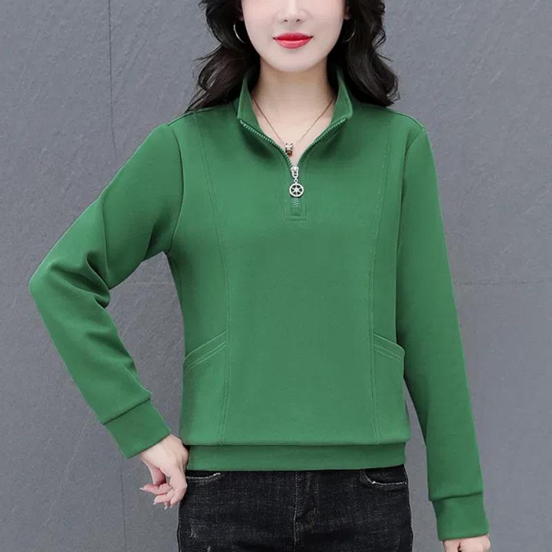 Spring Autumn Women's Clothing Solid Color Pullover Zipper Half Open Collar Lantern Long Sleeve Casual Fashion Hoodies Tops