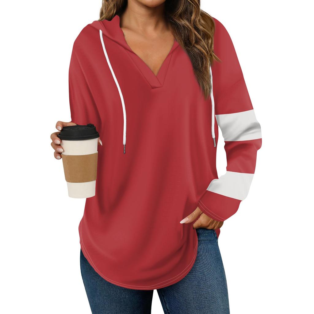 Damenmode Lässig V-Ausschnitt Kordelzug Bedrucktes Langarm-Oberteil