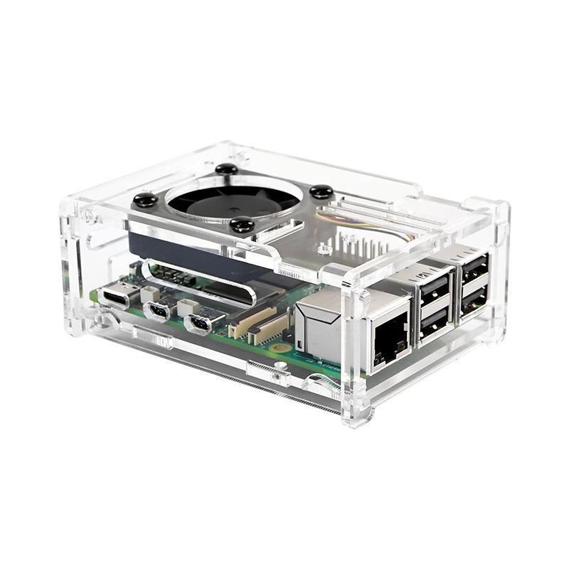 Raspberry Pi 5 Transparenter Acryl-Case mit PWM-Lüfter, Kühlkörper & Kameraschutz