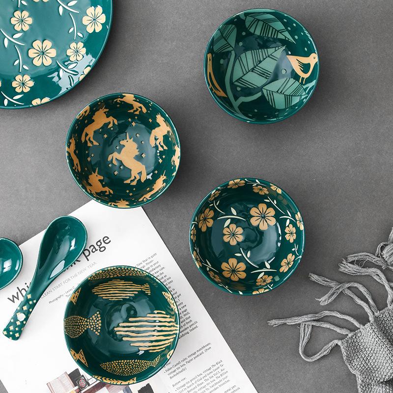 4.5inch Japanese Salad Bowl Household Creative Ramen Ceramic Bowl Tableware Home Restaurant Household Dessert Rice Bowl