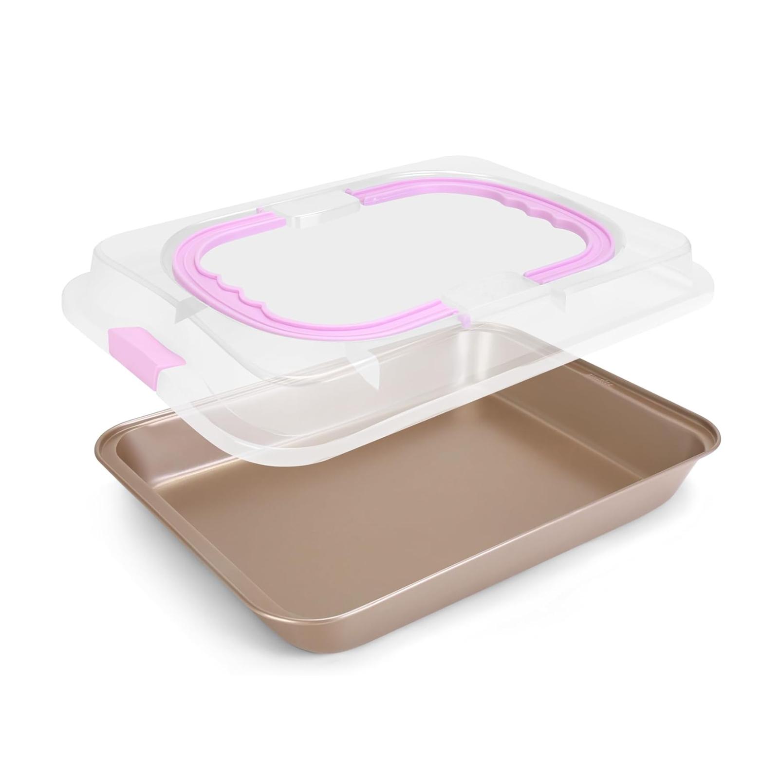 

Форма для выпечки с крышкой 10x14 дюймов, прямоугольная форма для торта с широкими ручками, антипригарная посуда для выпечки, форма для выпечки, многофункциональная переноска для тортов