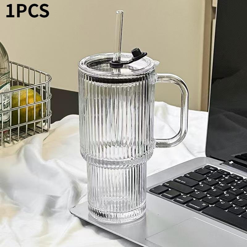 

1pcs/2pcsLarge Capacity Glass Cup with Straw and Lid, Heat Resistant Coffee Mug, Office Water Bottle, Durable and Stylish Design 500ml