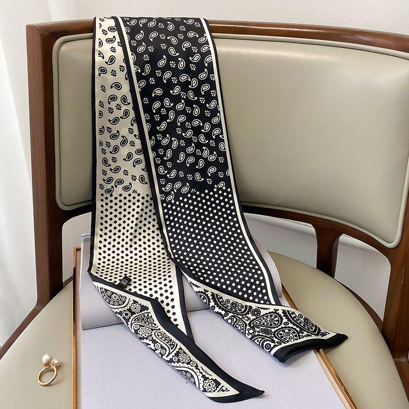 Women's Double-Sided Silk Ribbon Scarf - Elegant Korean Style, Ideal for Spring/Summer, Versatile for Neck or Head