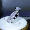925 Silver Luxury Sparkling Six-Claw White Zircon Ring For Ladies Party Reception Jewelry Gift