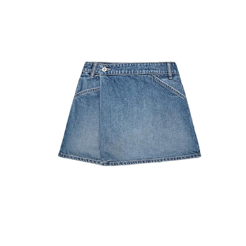 

Весенне-летняя женская одежда Асимметричный дизайн Металлическая пуговица Декорация Деним Хлопок Минималистичные Кюлоты со средней посадкой 8197006 Blue L