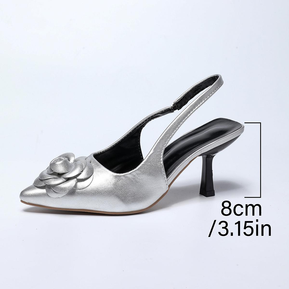 

Женские сандалии Повседневная мода Темперамент Изящные каблуки Сандалии Летние Новые Туфли на высоком каблуке Остроносые Сандалии с цветком и сумкой на носу 35 серебряный