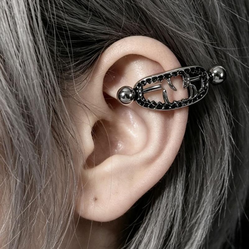 Openwork Fangs Ear-Piercing Jewelry with a Visible Straight Barbell and Ball Ends for Stacked Cartilage Styling Looks