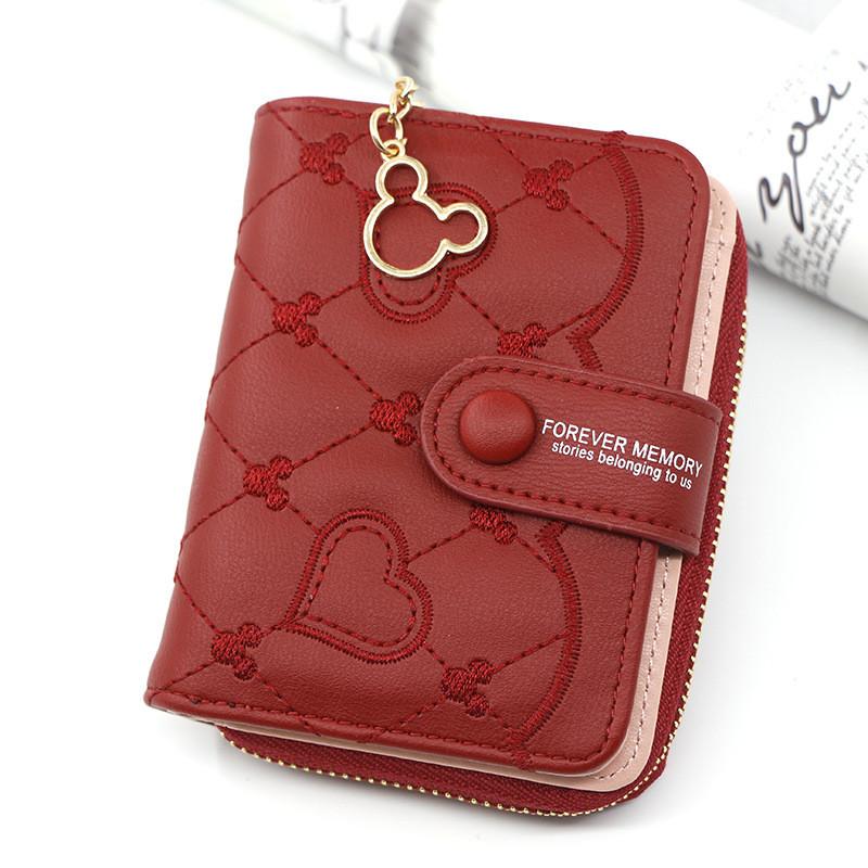 Pu Material Ladies Short Zipper Wallet With Heart Embellishments For Daily Use
