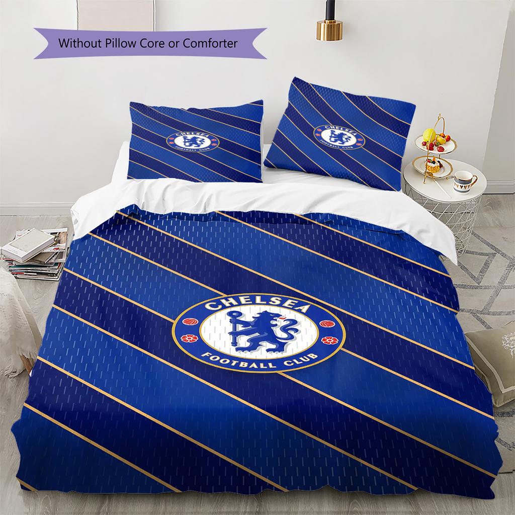 Chelsea FC Pattern Bedding Set Quilt Cover Pillowcase Home Decor Gift (1 * Duvet Cover + 2 * Pillowcase, Without Core)