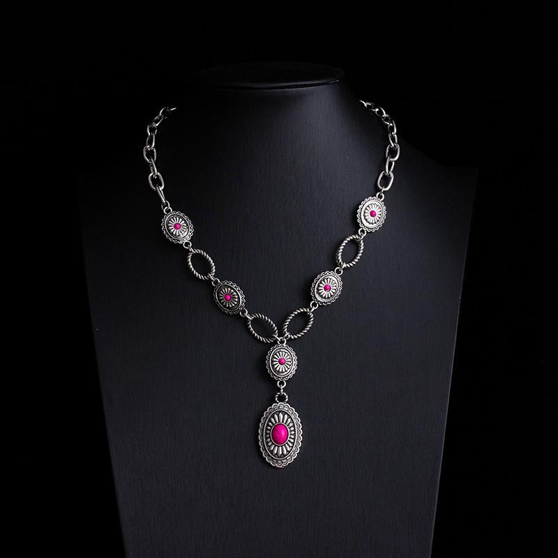 Bohemian Retro Ethnic Style Turquoise Necklace Female Western Denim Style Multi-Layered Wearing High-End Sweater Chain