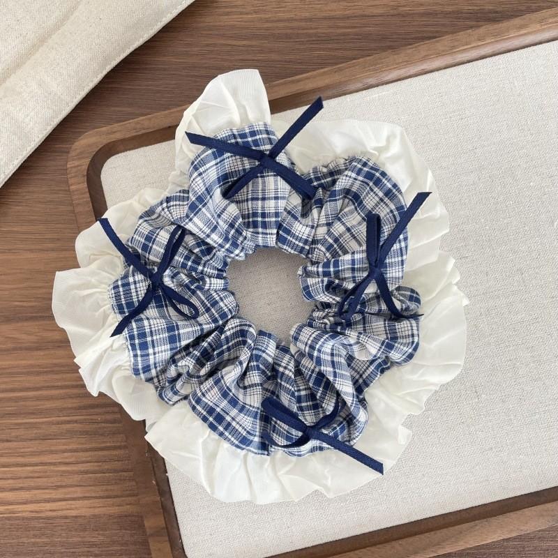 

Blueberry Tone Plaid Lace Bow Hair Ring Girl Fashion Versatile Scrunchie Hair Accessories