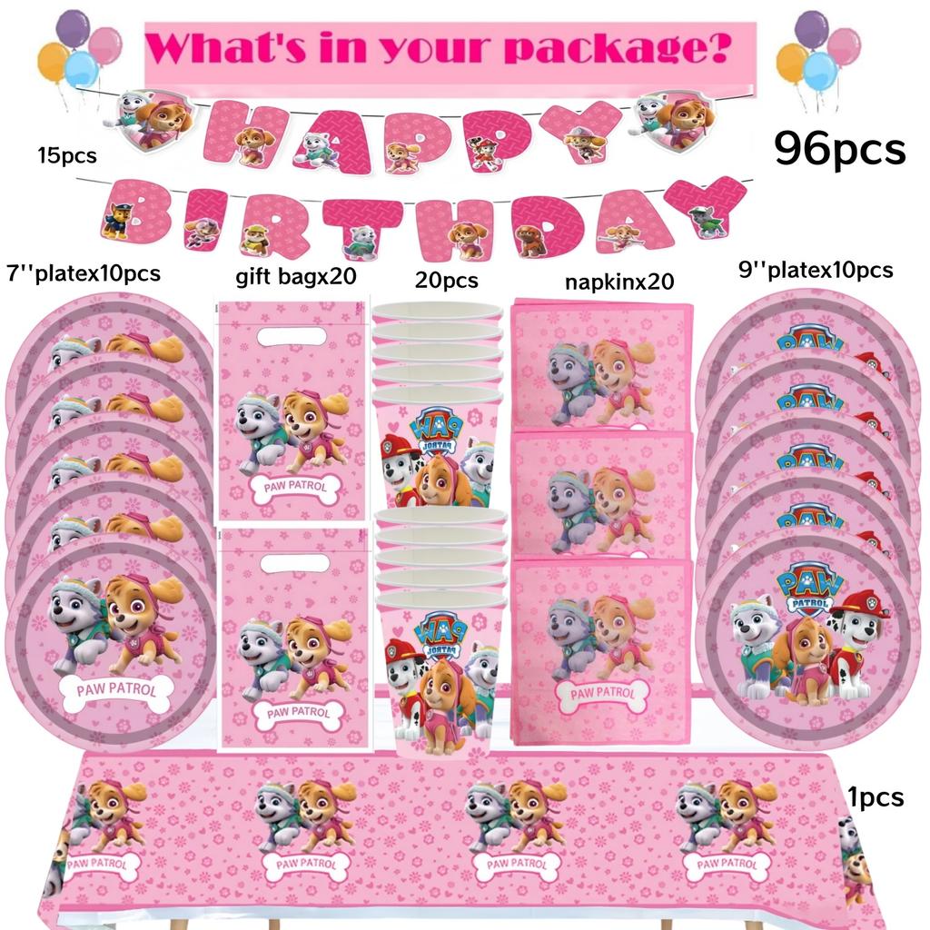 Roze Paw Patrol Verjaardagsfeest Decoratie Skye Wegwerp Servies Tafelkleed Bord Folie Ballonnen Babyborrel Meisjes Feestartikelen