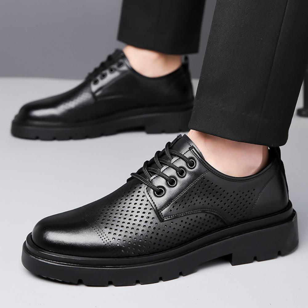 Men's Leather Shoes Spring Thick Soled Casual Derby Shoes Men's Formal Shoes Black Ankle Boots Man Winter Warm Leather Shoe