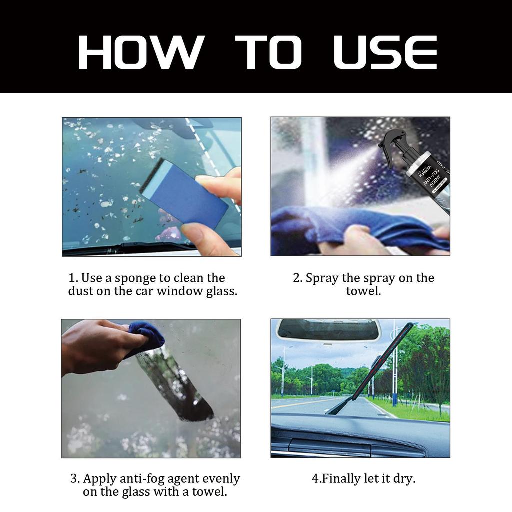 Homonth Car Anti-Fog Agent, Vehicle Glass Cleaner, Rainproof and Anti-Fog Cleaning and Water-Repellent Multi-Purpose Spray 1 Set
