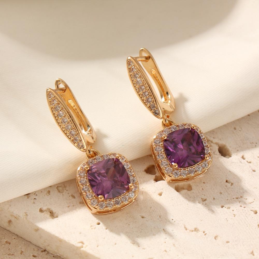 

1 пара модних квадратних висячих сережок для жінок з кубічного цирконію, ювелірних виробів, щоденних аксесуарів для весільної вечірки фіолетовий
