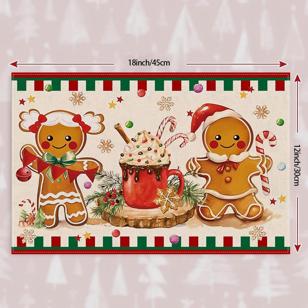 Christmas Set of 4 Gingerbread Man Ice Cream Christmas Placemats, 12X18 Inch Seasonal Table Mats for Party Kitchen
