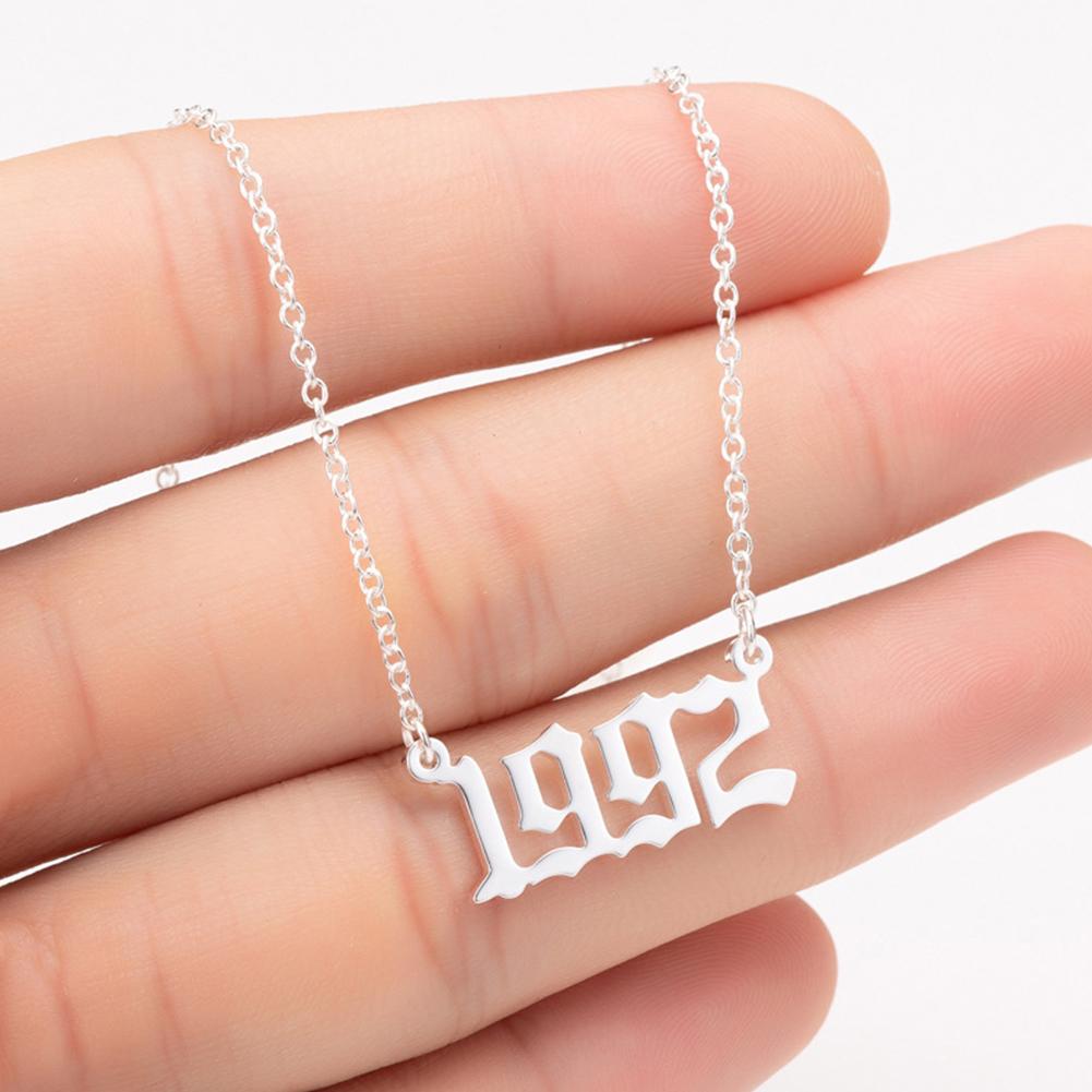 Stainless Steel Date Year Number Necklace Hollowed Personalized Birthday Gifts 1980-1999