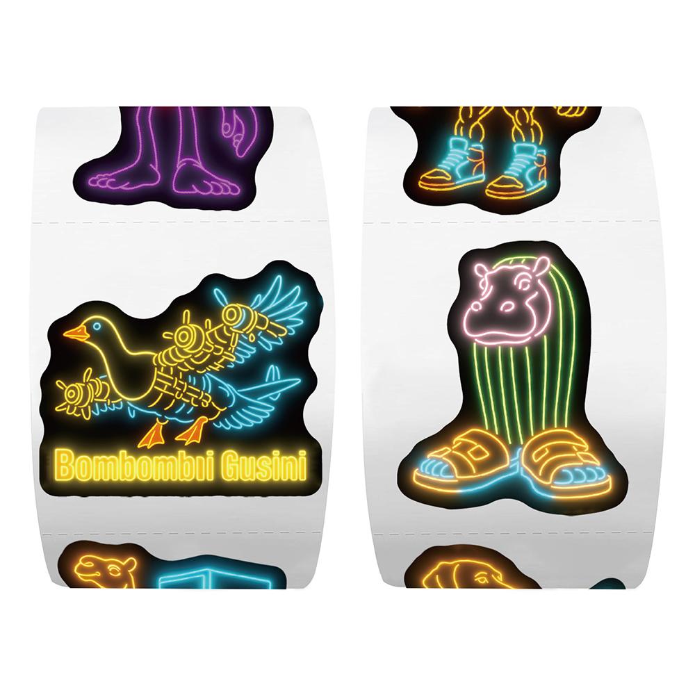 500 Stück/Rolle Neon Tung Tung Sahur Aufkleber Italienische Gehirnfäule Decals DIY Tagebuch Schreibwaren Kühlschrank Belohnung Abstraktes Siegel Etikett Aufkleber