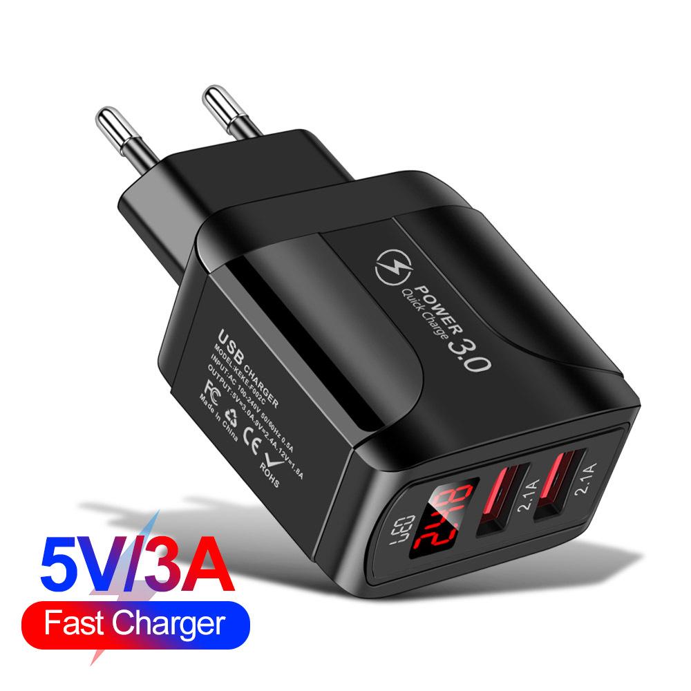 

Multi-Port Dual USB Charger with Digital Display – US/EU/UK Travel Specifications EU Standard White