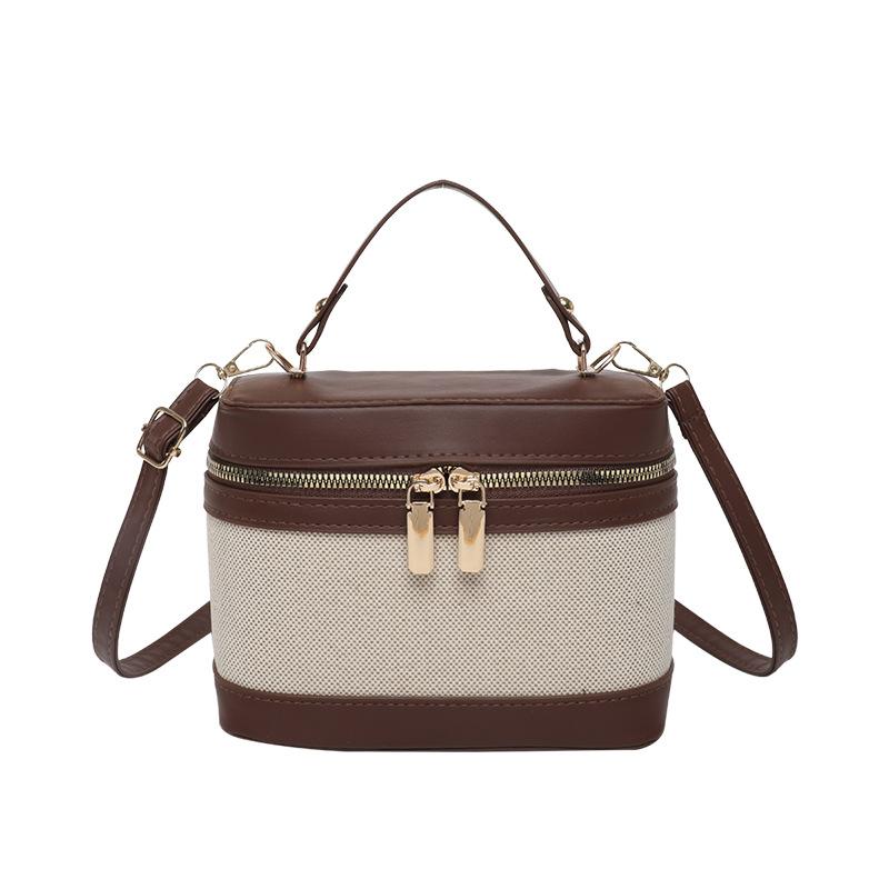 Street Style Stitching Faux Leather Box Bag, Women's Fashionable Zipper Shoulder Crossbody Purse