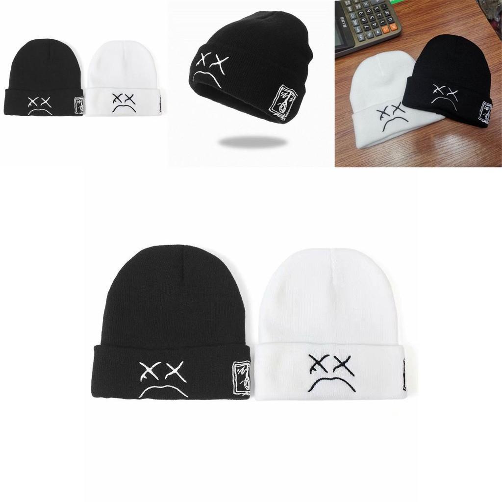 Embroidered Knit Hat With Sad Face Expression For Winter Men Women