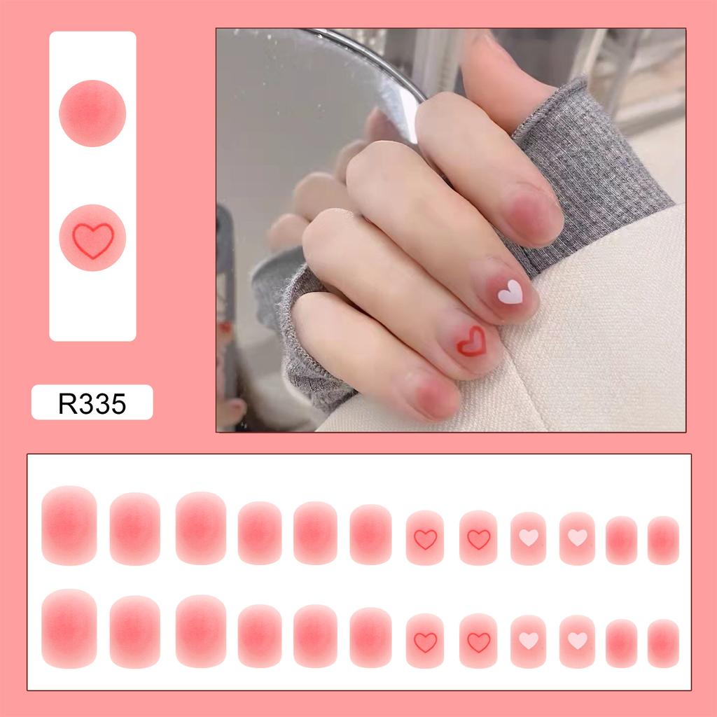 Artificial Nails Wearable Patch Frosted Love White Peach Blush Smudged Fake Nails
