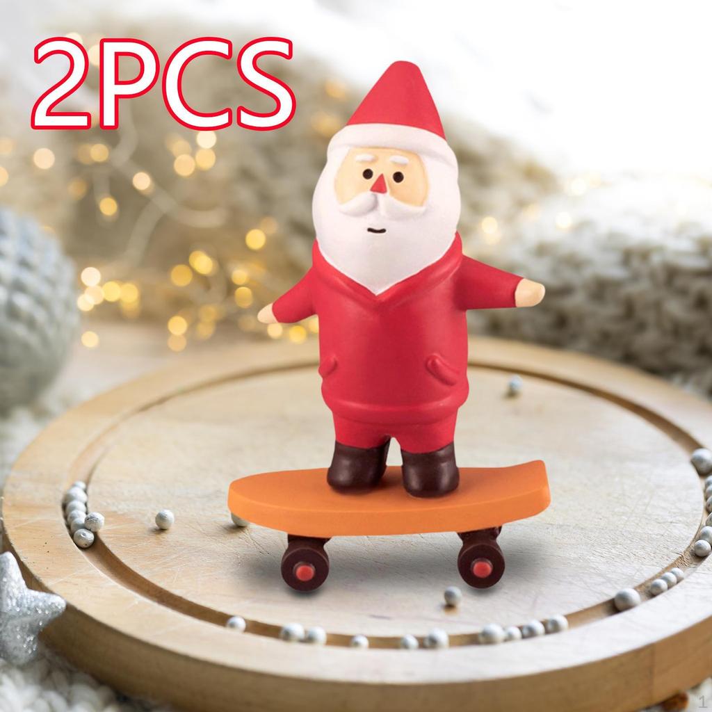 2 Pieces Mini Santa Claus Statues Christmas Figurines Lovely Xmas Decor Decorations for