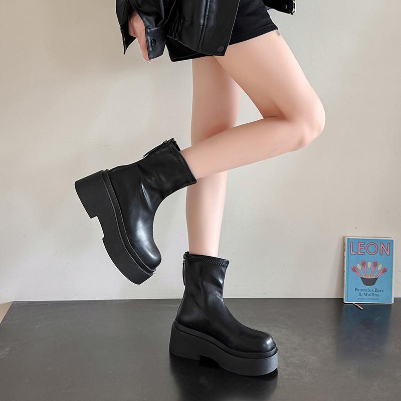 2026 Black Ankle Boots for Women Platforms Shoes Fall Round Toe Punk Shoes Chunky Heeled Ladies Boots Back Zipper Boots Feminina